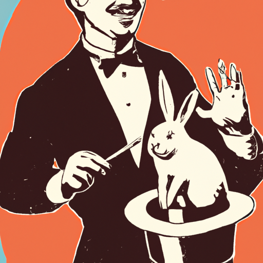 איור וינטג' של קוסם מבצע טריק קלאסי עם ארנב וכובע