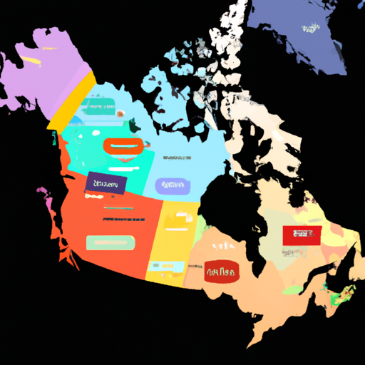 מפת עולם צבעונית המדגישה את קנדה, עם מדבקות ויזה שונות