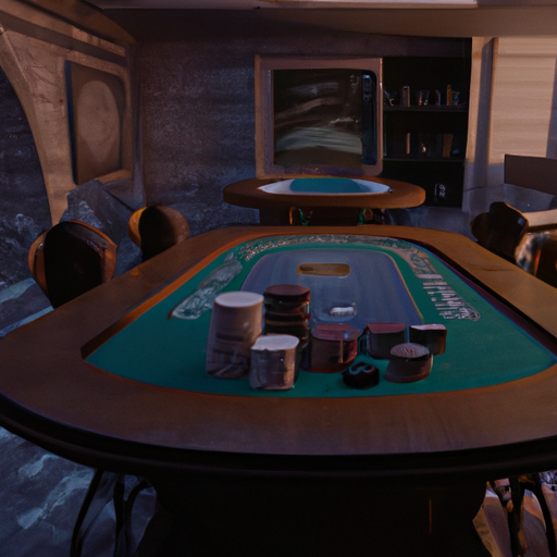 תמונה של חדר מואר היטב עם שולחן פוקר ערוך, מראה מקומות פוטנציאליים לערב הפוקר.